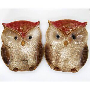 Nature’s Home Set of 2 Glazed Ceramic Owl Candy Trinket Dish Home Décor